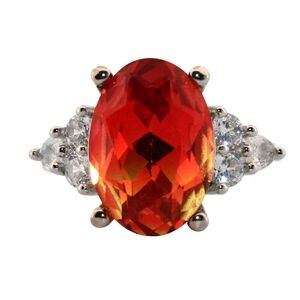 Oval Orange/Yellow Bi-colored Tourmaline & Topaz Silver Ring
